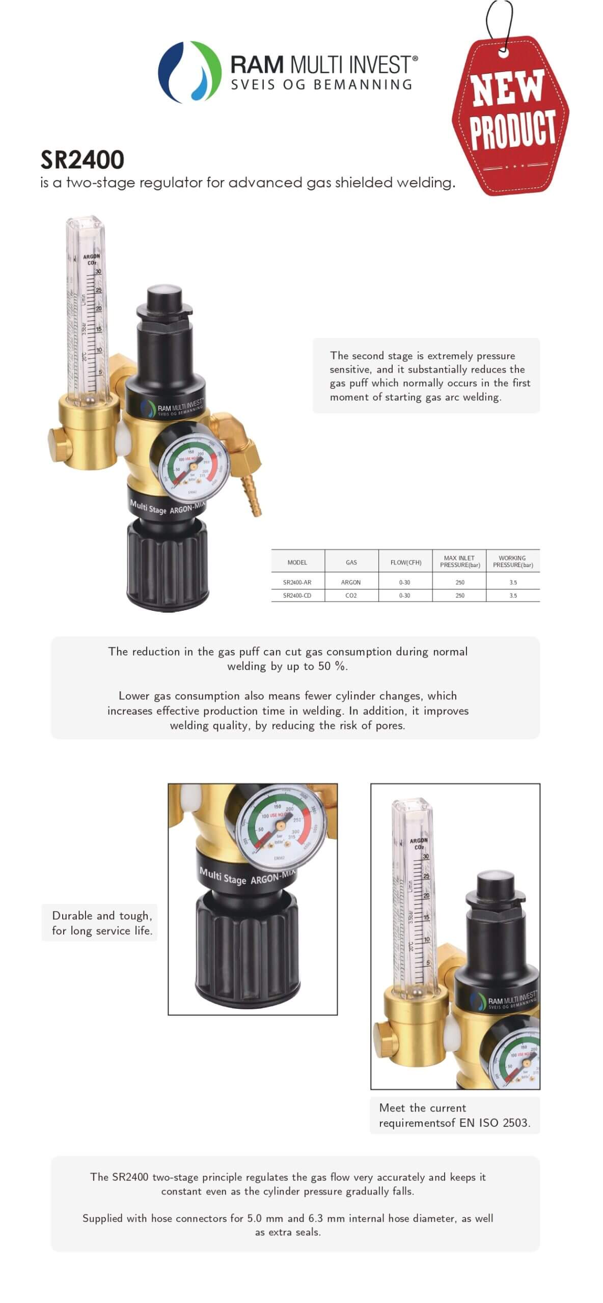 SR2400 Multi Stage Regulator for Argon/CO2 Gas Welding