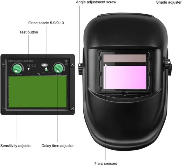 Solar-Powered Welding Helmet Black with Clear Visor