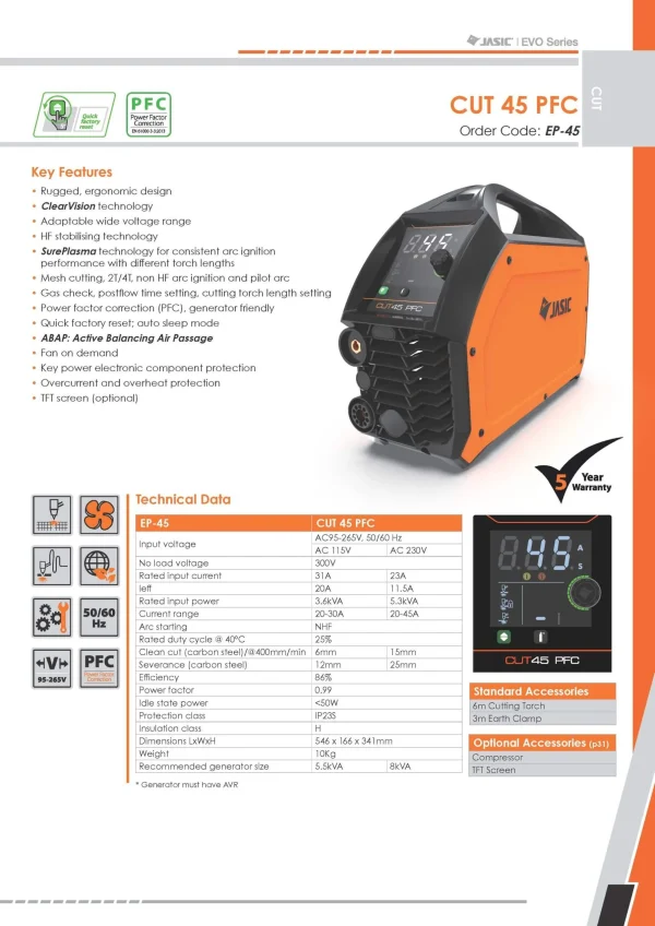 Plasma cutter JASIC EVO 45 LCD with 25mm cutting capacity – official Norway dealer RAM SVEIS OG BEMANNING AS