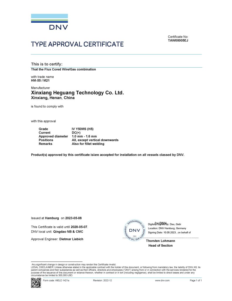 HM-55 is a seamless metal-cored wire for low-temperature applications down to −60 °C