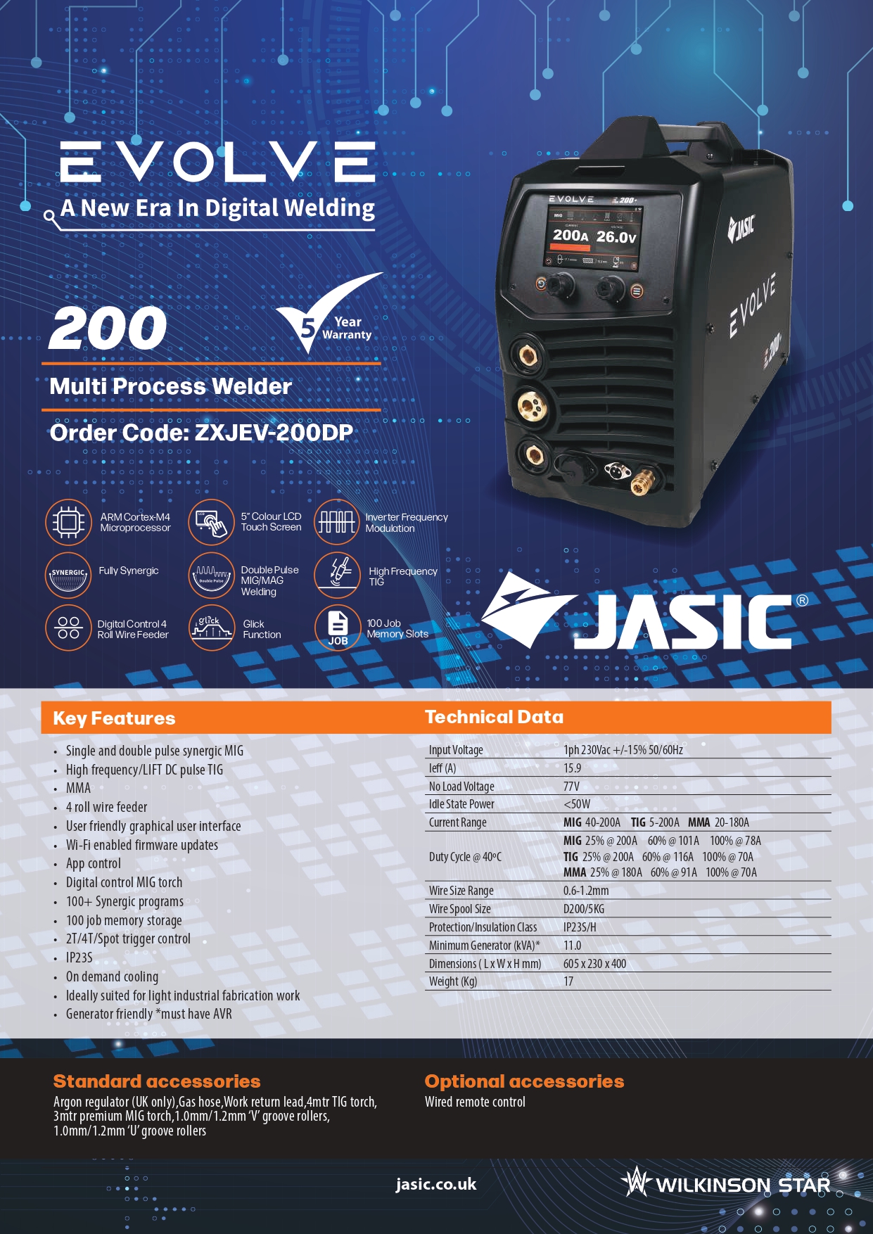 Jasic Evolve MIG 200DP Product Sheet