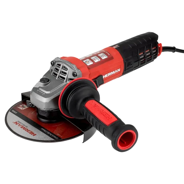 1550W brushless compact angle grinder with 150mm disc, LED indicators, soft start, and 90° rotating head – lightweight and powerful for industrial use