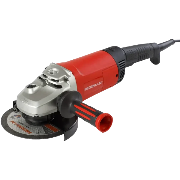 2000W 180mm industrial angle grinder with ergonomic rubber handle, kickback stop, and lightweight alloy gearbox – designed for safe, professional use