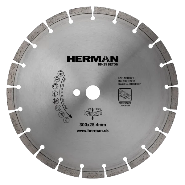 Diamond wheel HERMAN BD-25 Beton 300x25,4mm | H=12mm