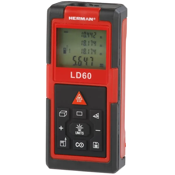Laser distance meter with 60m range and LCD display