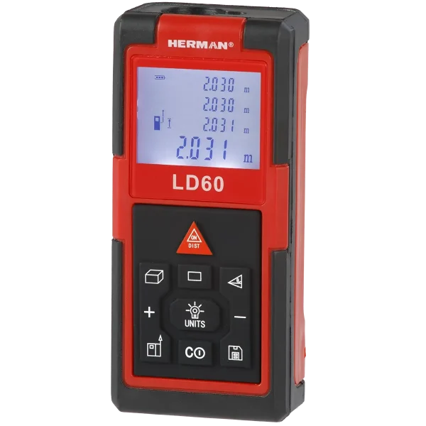 Laser distance meter with 60m range and LCD display