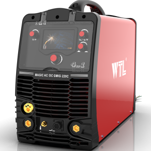 Front view of WTL MAGIC ACDC GMIG 220C multi-process welding machine – 4-in-1 inverter welder with MIG, AC/DC TIG, and MMA functions, exclusive in Norway via RAM SVEIS OG BEMANNING