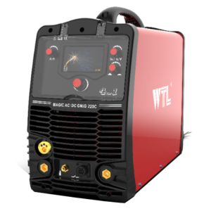 Front view of WTL MAGIC ACDC GMIG 220C multi-process welding machine – 4-in-1 inverter welder with MIG, AC/DC TIG, and MMA functions, exclusive in Norway via RAM SVEIS OG BEMANNING