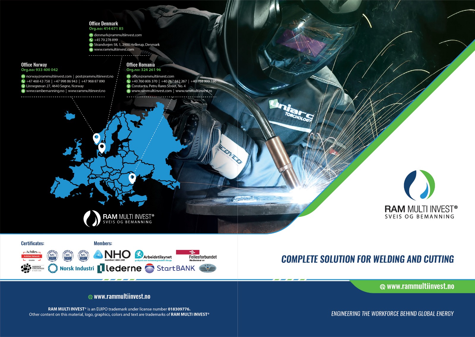 Stay Connected with Us RAM Sveis og Bemanning AS continues to push the standards of welding technology and industrial manpower in Norway. We work closely with professionals, workshops, and industrial partners to deliver reliable equipment, certified materials, and skilled specialists for demanding projects. Whether you need advanced welding solutions or qualified manpower, our team is ready to support your next operation with precision and efficiency. Contact us today