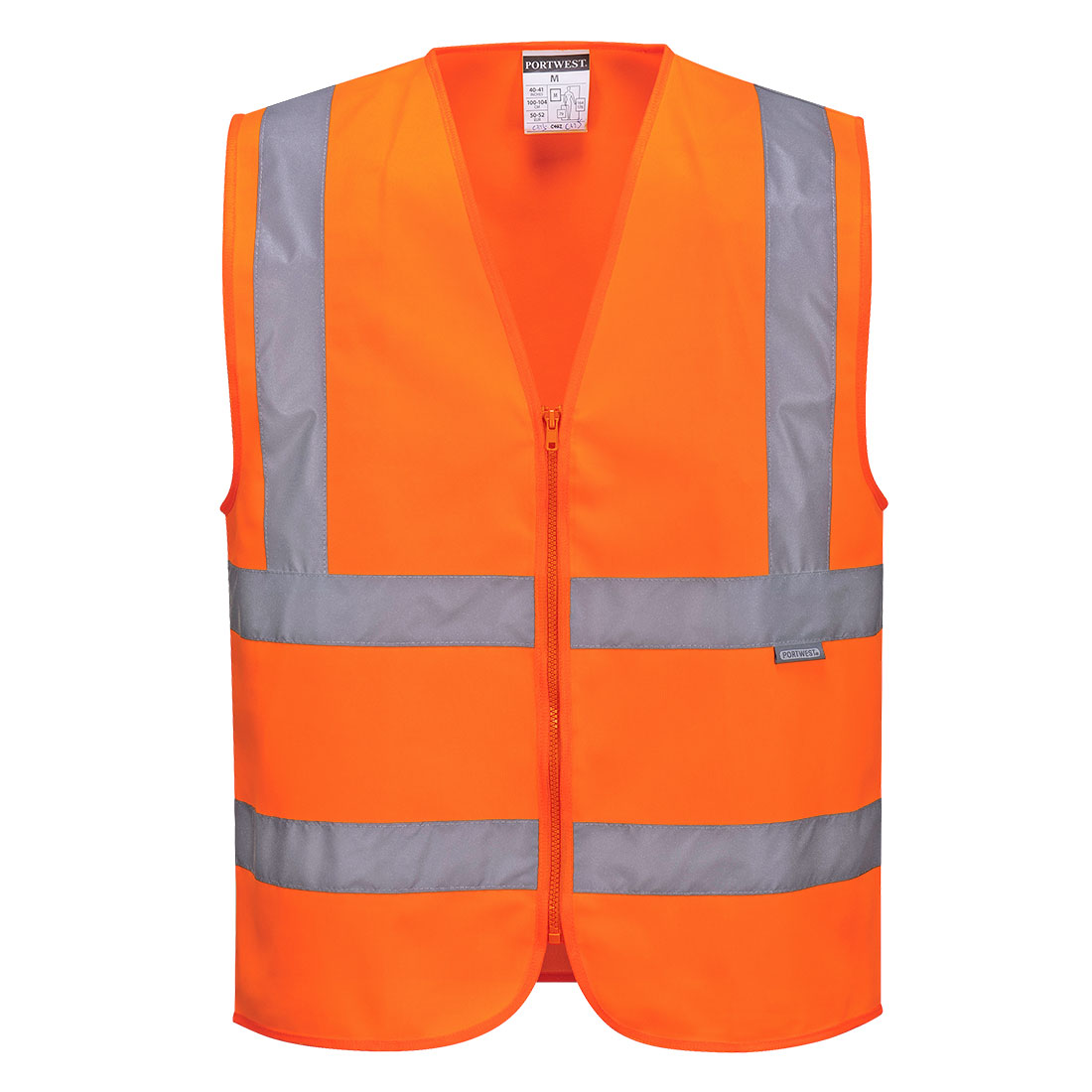 Hi-vis vest Portwest C375 oransje med refleksbånd og glidelås for jernbanebruk