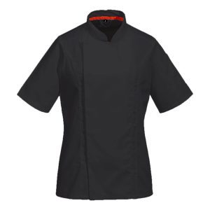 Kokkejakke dame Portwest C736 - svart kortermet med MeshAir Pro paneler og slim fit design