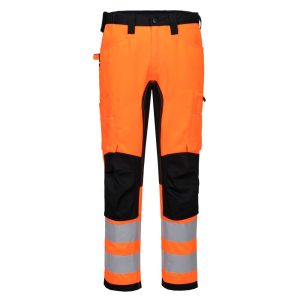 Hi-vis arbeidsbukse Portwest CD848 med reflekstape og stretch-paneler i brun farge