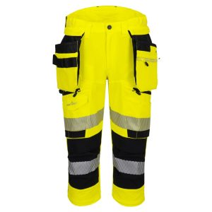 Hi-vis piratbukse Portwest DX402 i gul og svart med refleksstiper og stretch-stoff