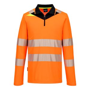 Hi-vis poloskjorte Portwest DX419 kort erm med reflekstape i orange og svart