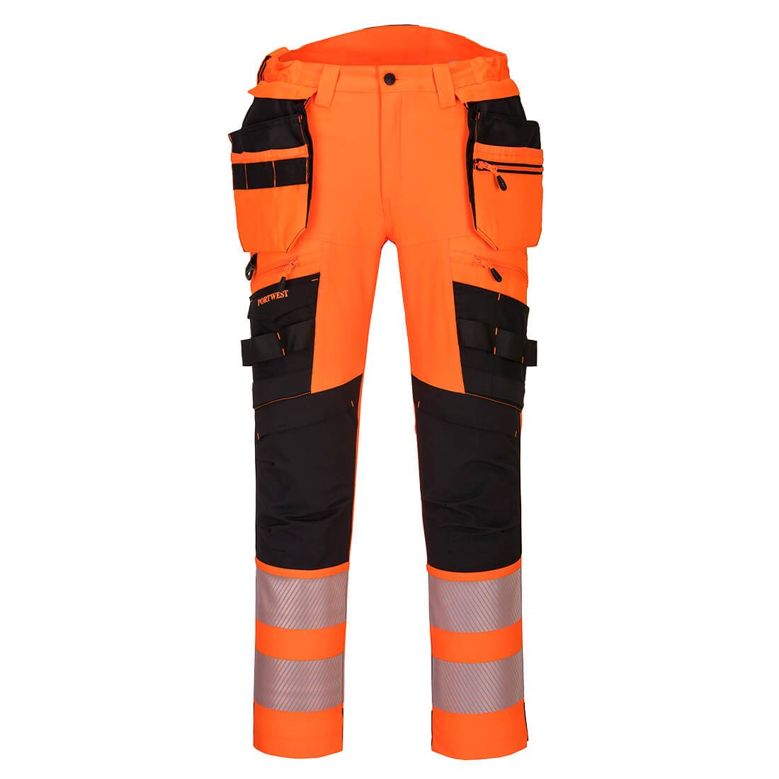 Hi-vis håndverksbukse Portwest DX442 med avtagbare verktøylommer i oransje og svart farge