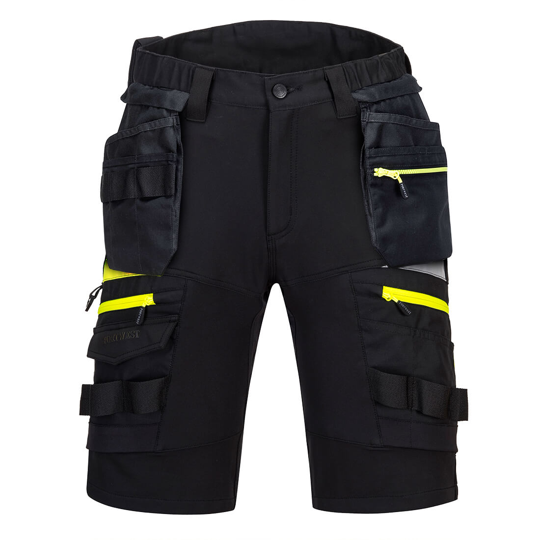 Arbeidsshorts Portwest DX444 - svart/rød med 4-veis stretch og elastisk midje