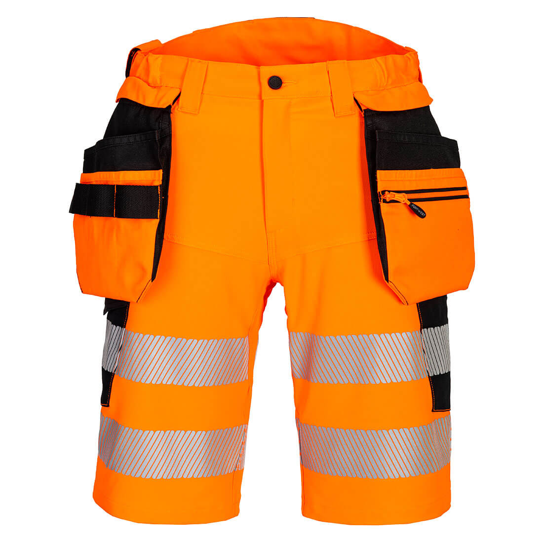Hi-vis håndverksshorts Portwest DX446 i orange og svart med refleksbånd og avtagbare lommer