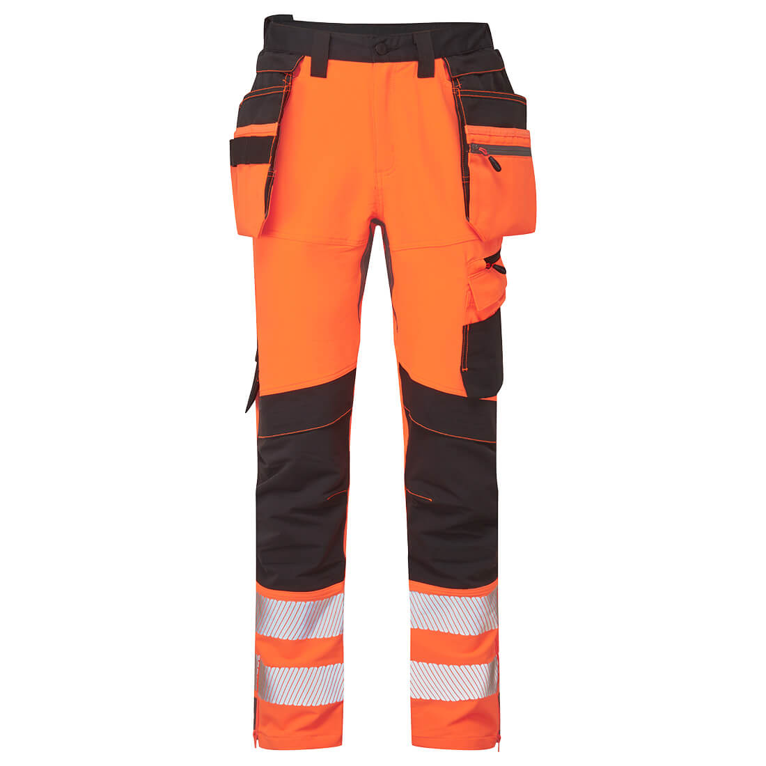 Hi-vis håndverksbukse Portwest DX454 brun med refleksbånd og stretch-materiale