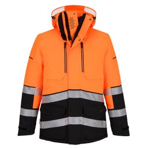 Hi-vis parka Portwest EV401 brun farge vanntett vinterjakke med refleksstiper