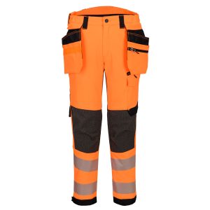 Hi-vis arbeidsbukse Portwest EV448 stretch håndverksbukse klasse 2 i orange og svart