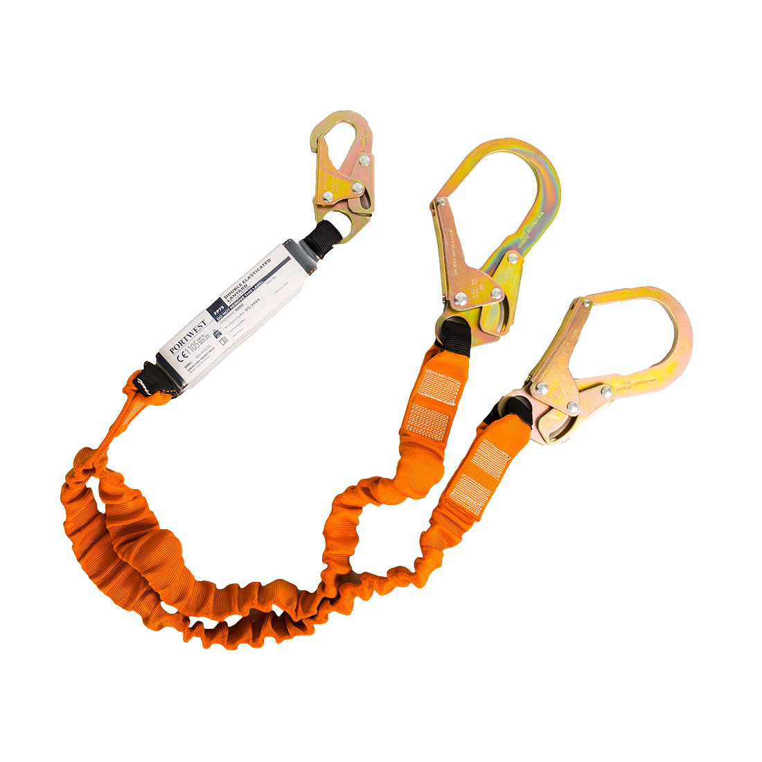 Dobbel lanyard Portwest FP75 med støtdemping - sort/oransje fallsikringsutstyr 140kg