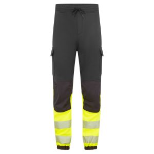 Flammehemmende joggebukse Portwest FR433 svart med gule reflekser og elastisk linning