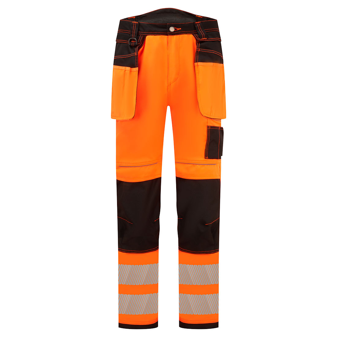Hi-vis arbeidsbukse Portwest PW306 - brun stretch håndverksbukse med refleks