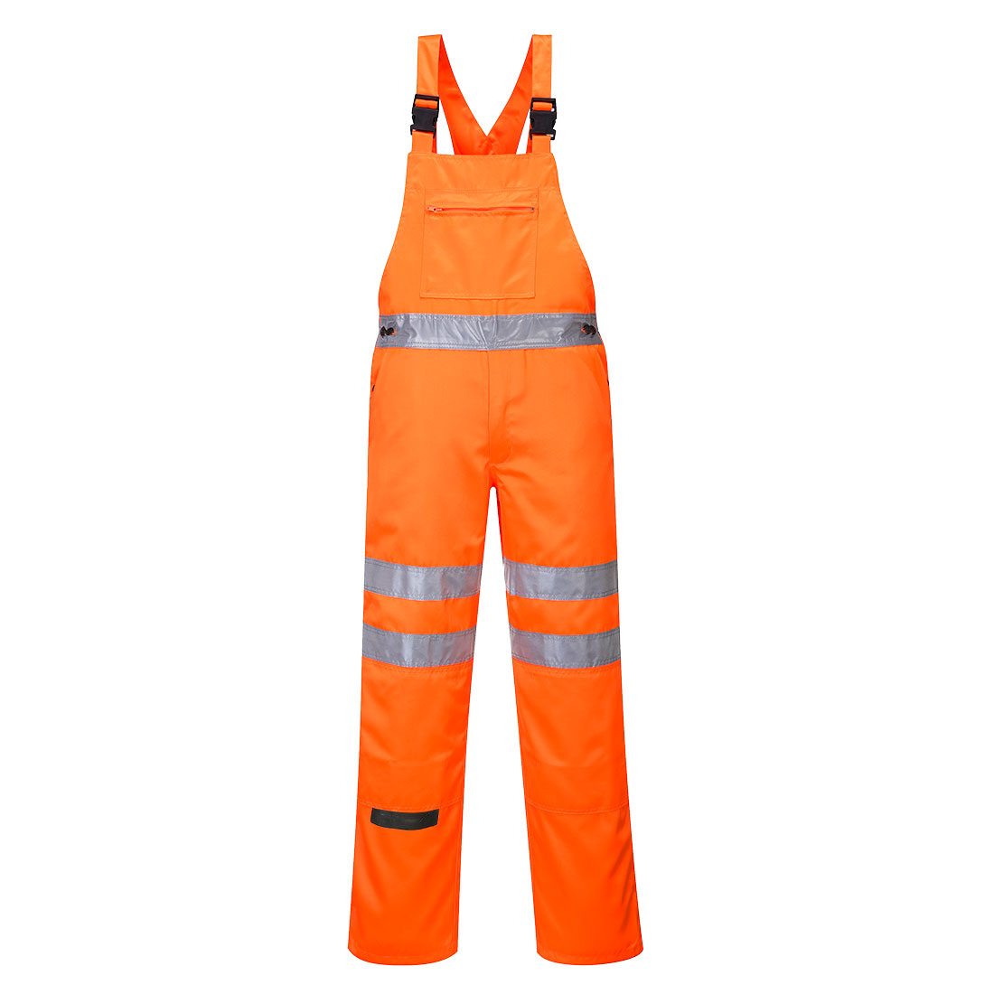 Hi-vis selebukse Portwest RT43 i oransje farge med refleksbånd for jernbanearbeid