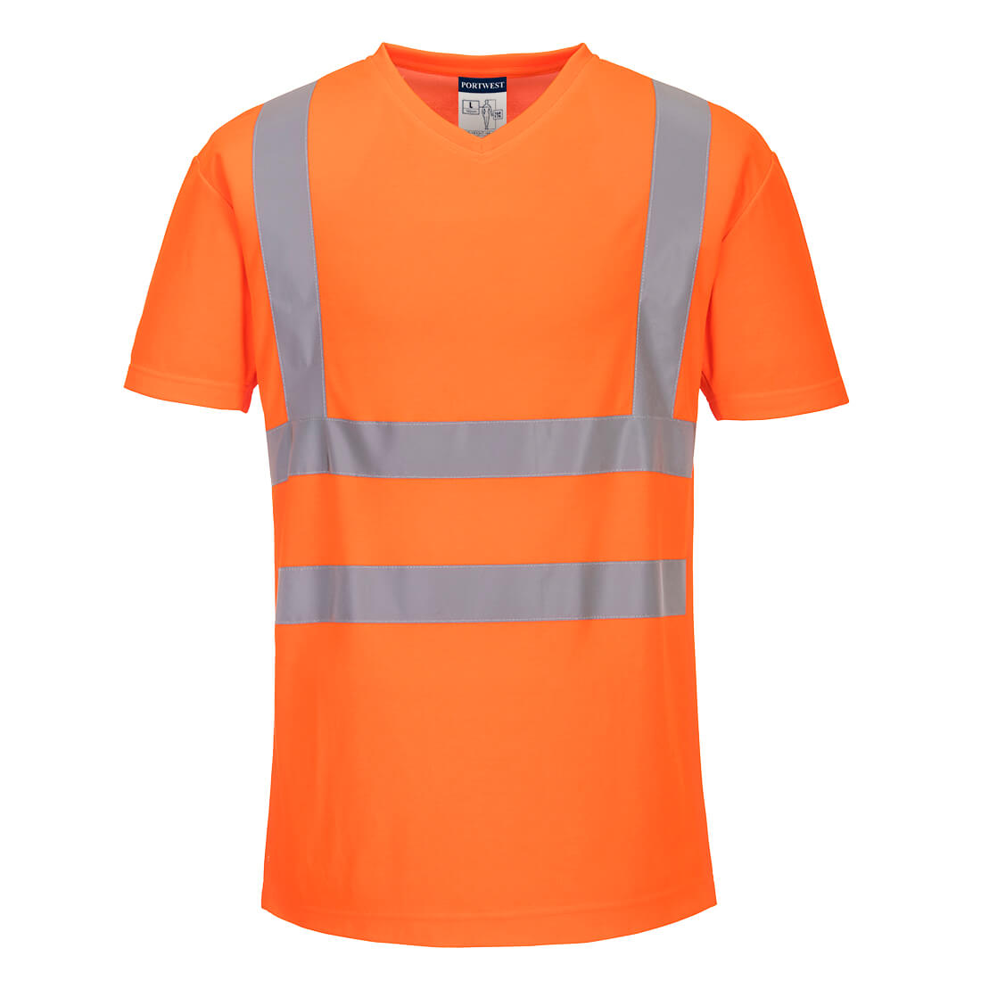 Hi-vis mesh t-skjorte Portwest S179 oransje med reflekstape og V-hals for industri og jernbanearbeid