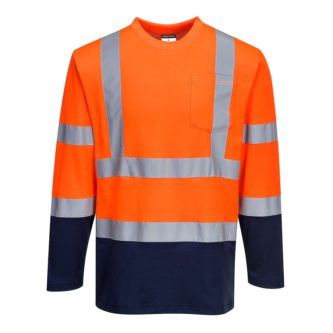 Hi-vis polo langermet Portwest S280 - bomull comfort tofarget orange navy høy synlighet klasse 2