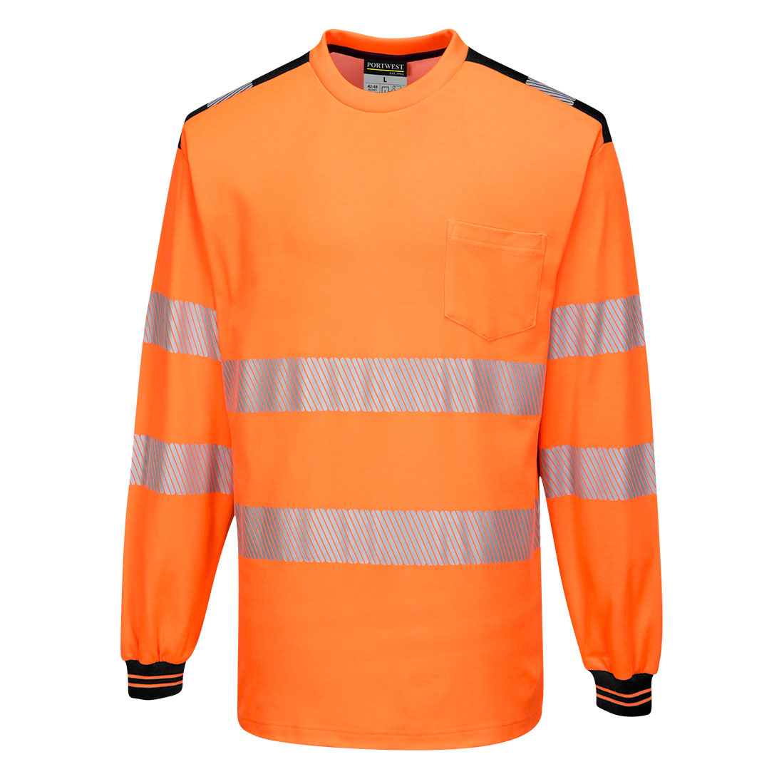 Hi-vis langermet T-skjorte Portwest T185 - brun med refleks klasse 3