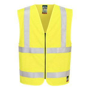 Hi-vis flammehemmende vest Portwest FR615 - gul med refleksstriper og glidelås