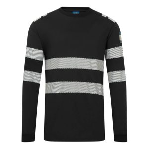 Flammehemmende hi-vis t-skjorte Portwest FR732 svart/rød med refleksbånd for industri og anleggsarbeid