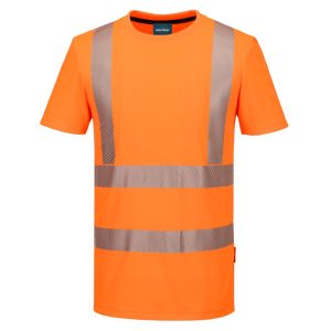 Hi-vis t-skjorte Portwest KX301 oransje med refleksbånd - fukttransporterende sports t-skjorte
